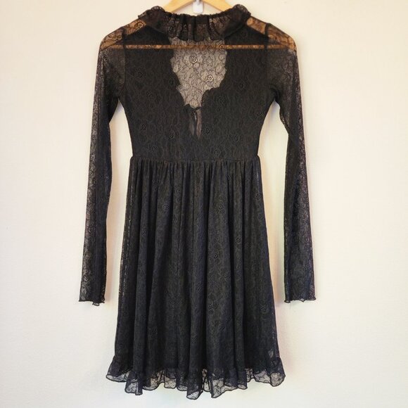 Urban Outfitters Long Sleeve Black Lace Keyhole Janet Mini Dress XS/TP Goth Punk - Picture 11 of 15
